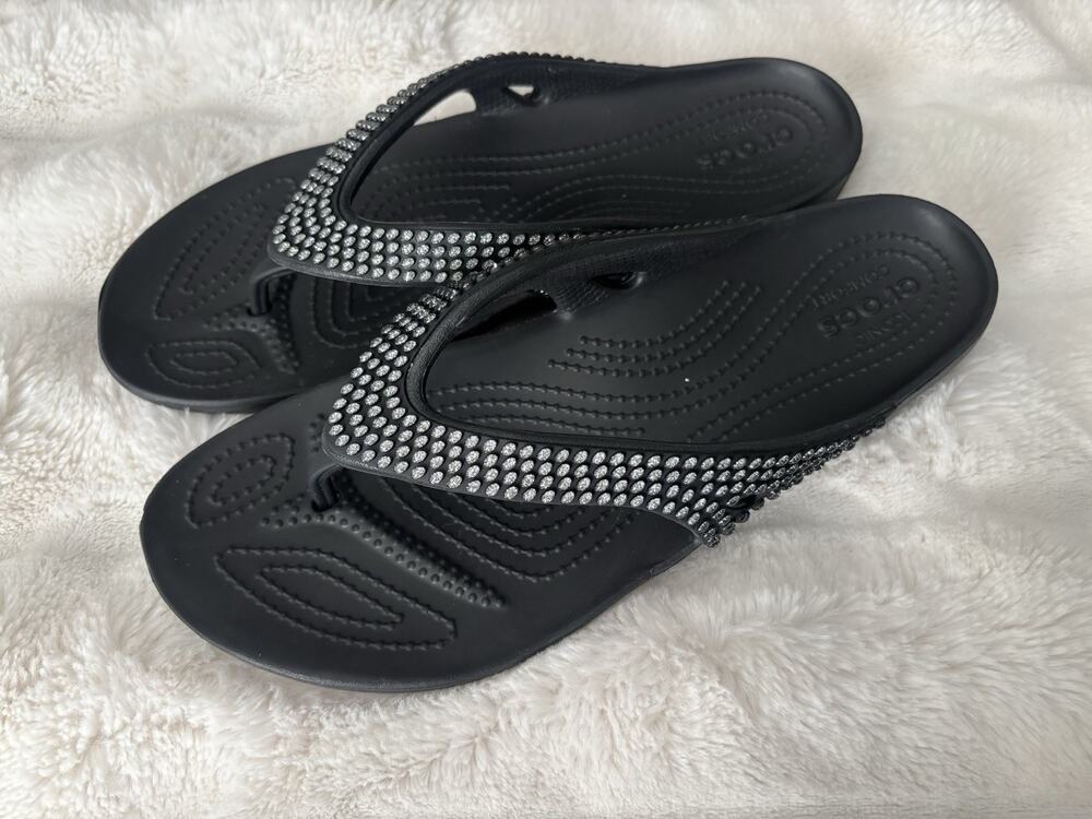 Crocs Kadee II Jewels Black Flip Flops Sandal Women's Sz 9
